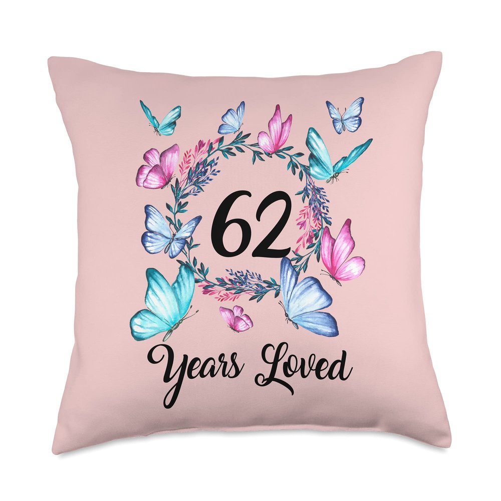 62 Year old birthday years loved for woman floral pattern Throw Pillow