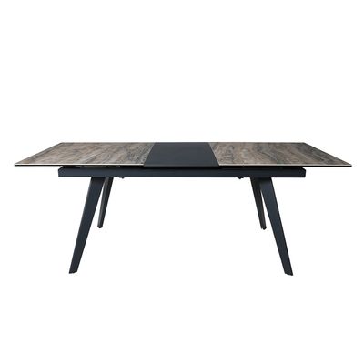 Acanva Expandable Dining Table for 6-8 Seat, Modern Rectangle Design with Extension Leaf for Kitchen Restaurant, Thicker Top and Carbon Steel Pedestal, 67(+18)x35.3x30, French Oak Grey/Black