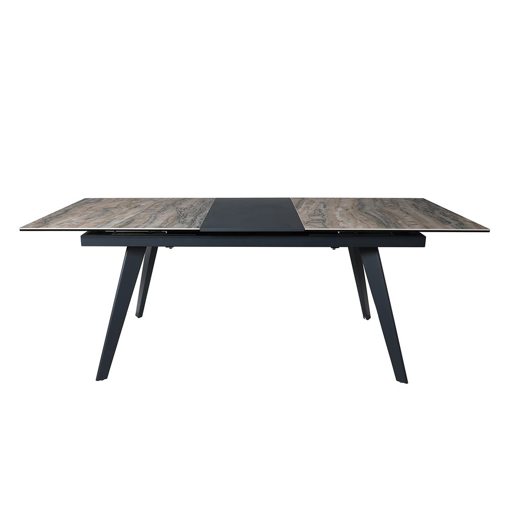 Acanva Expandable Dining Table for 6-8 Seat, Modern Rectangle Design with Extension Leaf for Kitchen Restaurant, Thicker Top and Carbon Steel Pedestal, 67(+18)x35.3x30, French Oak Grey/Black