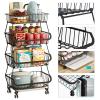 KOLENSA Metal Wire Baskets with Wheels, Stackable Storage Bins Kitchen Organizer Shelf 3-4-5-6 Tier Fruit Vegetable Cart Dishes Seasonal Rack Shelves for Garage, Pantry, Bathroom view 3