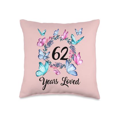 62 Year old birthday years loved for woman floral pattern Throw Pillow