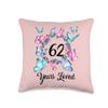 62 Year old birthday years loved for woman floral pattern Throw Pillow view 1