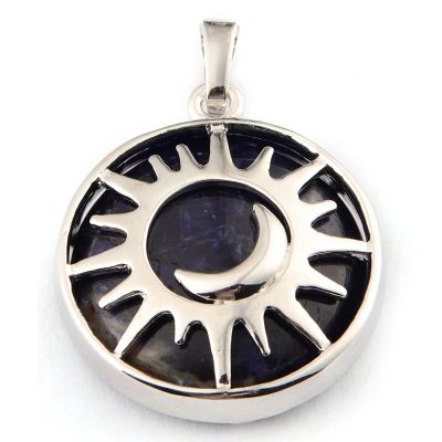 Feng Shui Crystal Natural Stone Moon Totem Men's Necklace Pendant (Blue stone)