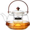 40oz Glass Teapot with Anti-Drip Spout, Peach Wood Handle and Lid, Heat-Resistant Borosilicate Glass, Dual Infusers for Steaming and Boiling view 1