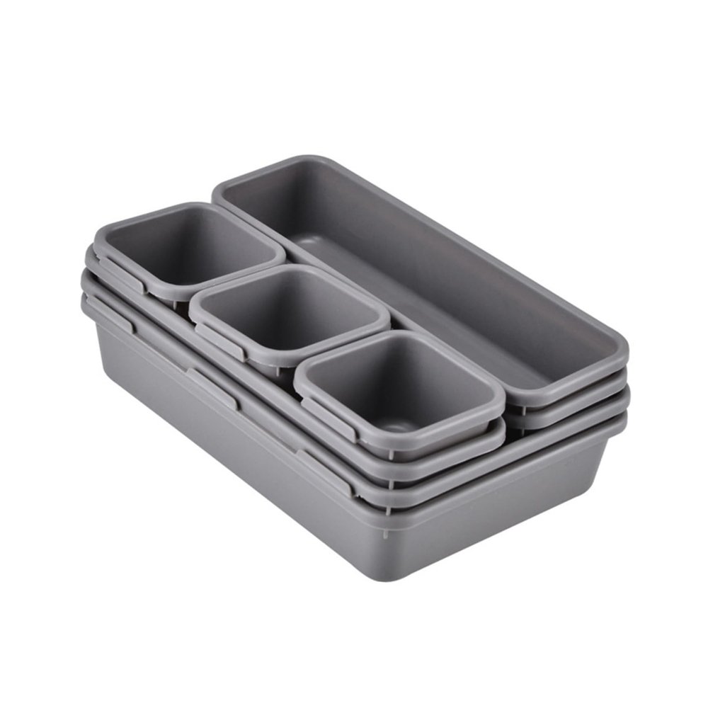 Cabilock 8pcs Light Gray Drawer Storage Boxes for Organizing Sundries Makeup and Stationery Versatile Desktop Organizer for Home and Office Use