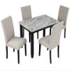 RUNNA Faux Marble 5-Piece Dining Set, Faux Marble Dining Table Set 4 Thicken Cushion Dining Chairs for Kitchen Restaurant Home Furniture (Beige) view 3