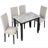 RUNNA Faux Marble 5-Piece Dining Set, Faux Marble Dining Table Set 4 Thicken Cushion Dining Chairs for Kitchen Restaurant Home Furniture (Beige) view 4