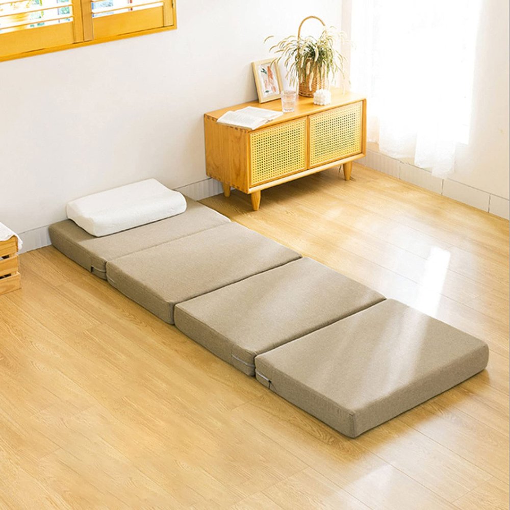 Diumy Folding Mattress,4 Fold Multifunction Mattress Pad,Thick Ultra Soft Removable Cover Comfortable Portable Premium Sleeping Mat Easy to Storage for Camping-Khaki 200x180cm(79x71inch)