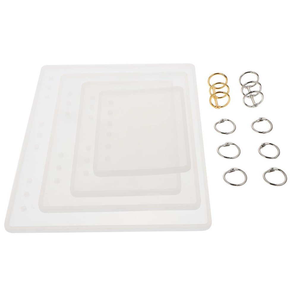 EXCEART 4pcs Creative Notebook Mold Metal Hoops Silicone Casting Mold for Custom Notebooks Includes Glitter and Embellishment Options