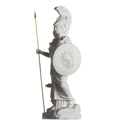 Athena with Owl Medusa Holding Shield Greek Goddess Alabaster Statue 14.56 Inches
