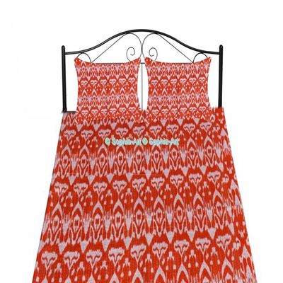 Traditional Handmade Kantha Quilt Indian Ikat Print Vintage Bedding Sofa Cover Reversible Cotton Bedspread Decor Art (Orange, California King 108"x108" with Sham Cover)