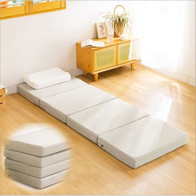 Diumy Folding Mattress,4 Fold Multifunction Mattress Pad,Thick Ultra Soft Removable Cover Comfortable Portable Premium Sleeping Mat Easy to Storage for Camping-White 200x80cm(79x31inch)