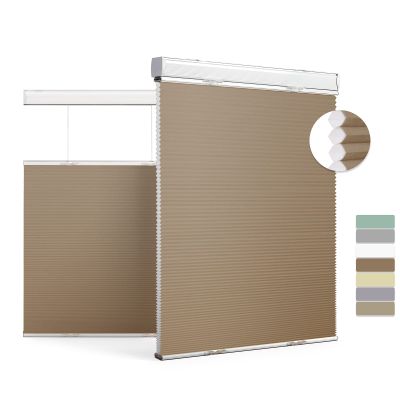 Boolegon Top Down and Bottom Up Cellular Shades for Windows Light Filtering Cordless Honeycomb Blinds Thermal Insulated Custom Cut to Size,Medium Brown,45" W x 44" H