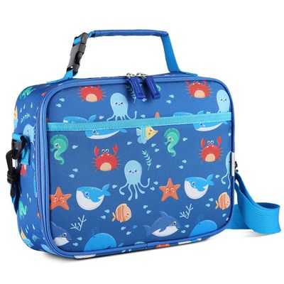 VASCHY Lunch Box Bag for Kids, Reusable Insulated Lunch Box Containers Coolers for Toddler Boys and Girls with Detachable Shoulder Strap for Daycare School Ocean Animals