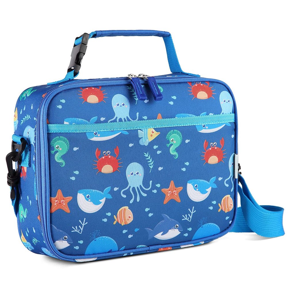 VASCHY Lunch Box Bag for Kids, Reusable Insulated Lunch Box Containers Coolers for Toddler Boys and Girls with Detachable Shoulder Strap for Daycare School Ocean Animals