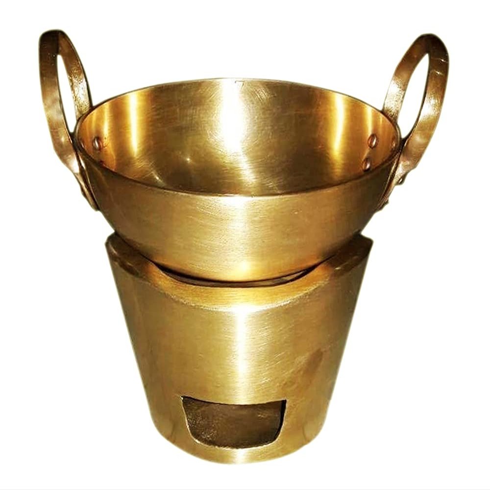 Brass Pan with Charcoal Stove, Brass Wok Home Cooking Food and Dessert for Thai Chinese Japanese Korean Restaurant, Durable and Great Heat Control (6 inches)