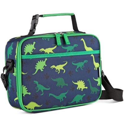 VASCHY Lunch Box Bag for Kids, Reusable Insulated Lunch Box Containers Coolers for Toddler Boys and Girls with Detachable Shoulder Strap for Daycare School Dinosaurs
