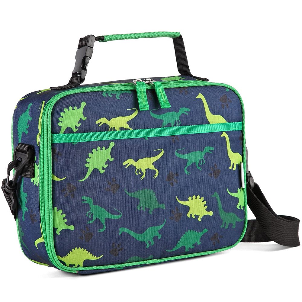 VASCHY Lunch Box Bag for Kids, Reusable Insulated Lunch Box Containers Coolers for Toddler Boys and Girls with Detachable Shoulder Strap for Daycare School Dinosaurs