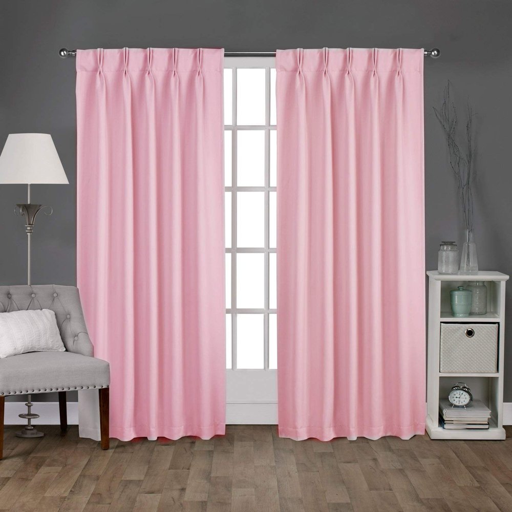 KEMCO Double Pinch Pleat Blackout Curtains 100% Polyester Thermal Insulated Room Darkening Window Panels (Baby Pink, 30 Inch Wide by 54 Inch Long- 1 Panel)