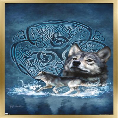 Trends International Brigid Ashwood - Celtic Wolf Wall Poster, 34L x 22.4W, Gold Framed Version