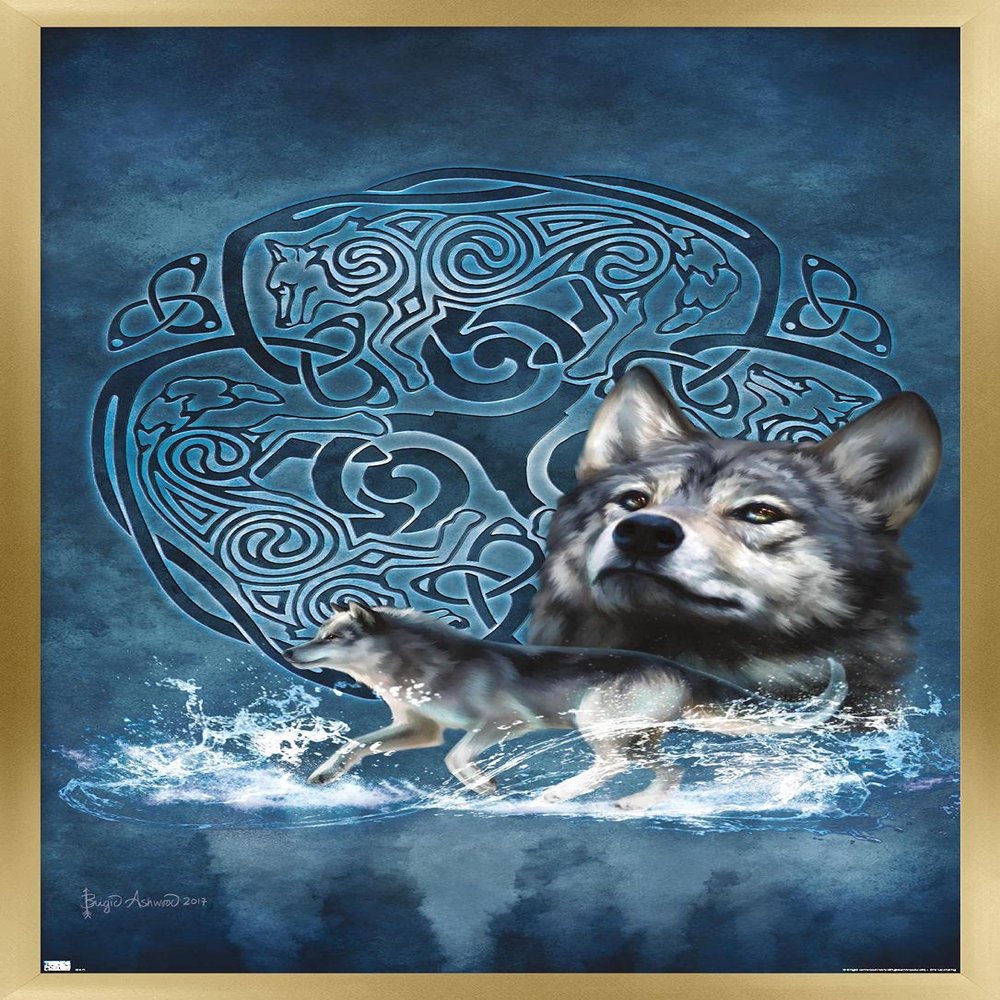 Trends International Brigid Ashwood - Celtic Wolf Wall Poster, 34L x 22.4W, Gold Framed Version