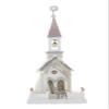 Cody Foster 16.5" Tall White and Silver Church with Steeple Deer Christmas Village House view 1