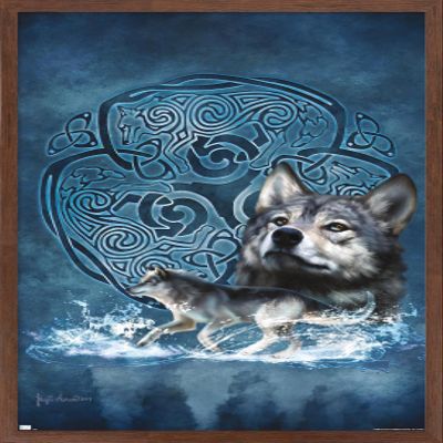 Trends International Brigid Ashwood - Celtic Wolf Wall Poster, 34L x 22.4W, Mahogany Framed Version