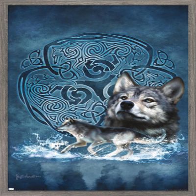 Trends International Brigid Ashwood - Celtic Wolf Wall Poster, 34L x 22.4W, Barnwood Framed Version
