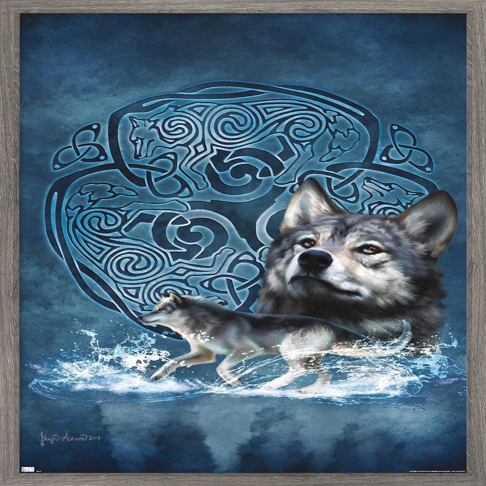 Trends International Brigid Ashwood - Celtic Wolf Wall Poster, 34L x 22.4W, Barnwood Framed Version