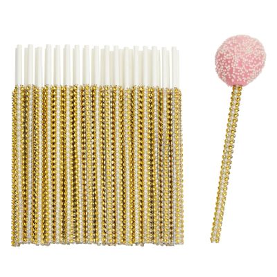 Sparkle and Bash Rhinestone Gold Cake Pop Sticks - Sparkling Dessert & Gold Wrapped Candy Decor - Candy Buffet & Cake Pop Kit - Pack of 36-5.9 in