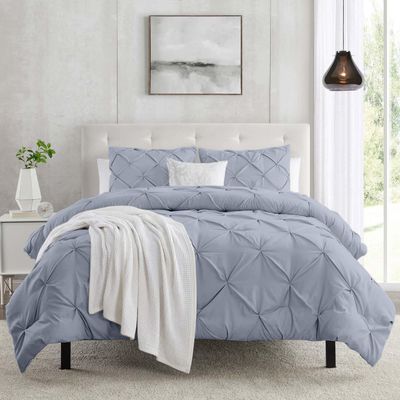 Duvet Cover California King Size 3 Piece Pintuck Comforter Set - 1 Duvet Cover 104x98 with 2 Pillow Shams - Ultra Soft Microfiber Bedding Pinch Pleated California King Duvet Cover Set Ice Blue