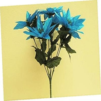4 Bushes Turquoise Xmas Poinsettia 7 Artificial Silk Flowers 12" Bouquet 2209tq FW-58 Realistic Craft Art Decor Plant for Indoor Outdoor Decoration