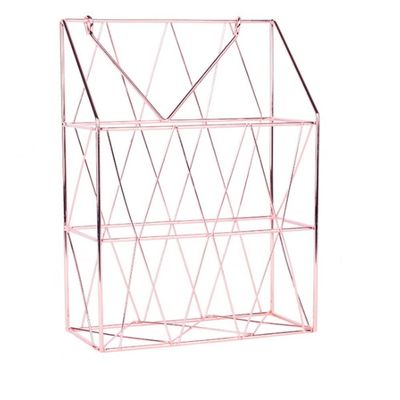qiuqiu Gold Magazine Rack Metal Newspaper Rack Wall Shelf Single Living Room Newspaper Rack Storage Basket Iron File Organizer for Documents Folders Letters and Books-Rose Gold
