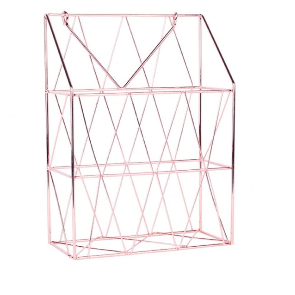 qiuqiu Gold Magazine Rack Metal Newspaper Rack Wall Shelf Single Living Room Newspaper Rack Storage Basket Iron File Organizer for Documents Folders Letters and Books-Rose Gold