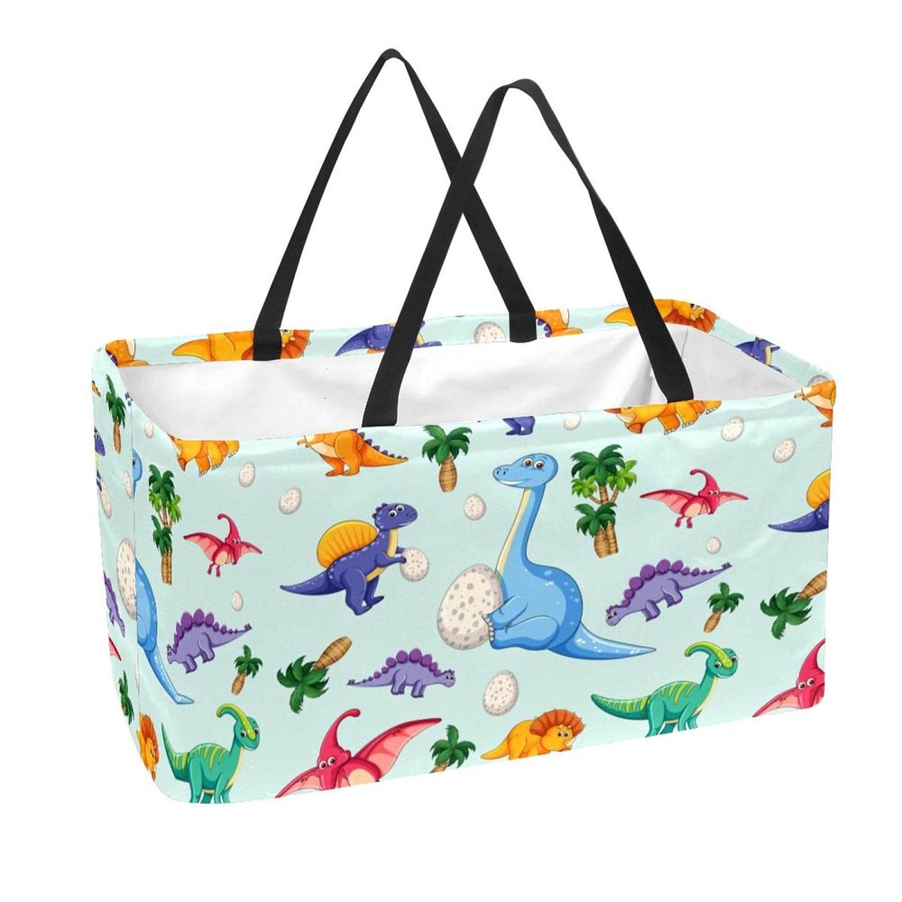 LORVIES Reusable Grocery Bags Boxes Storage Basket, Dinosaurs Collapsible Utility Tote Bags with Long Handle