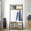 VASAGLE Coat Rack, Hall Tree with Shoe Storage Bench, Entryway Bench with Shoe Storage, 3-in-1, Steel Frame, for Entryway, 12.6 x 27.6 x 68.9 Inches, Industrial, Rustic Walnut and Black UHSR041B41 view 2