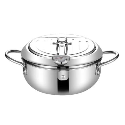 Stainless Steel Deep Fryer Pot Chip Pan Cooker with Lid Frying Pot for Kitchen Accessories-24CM