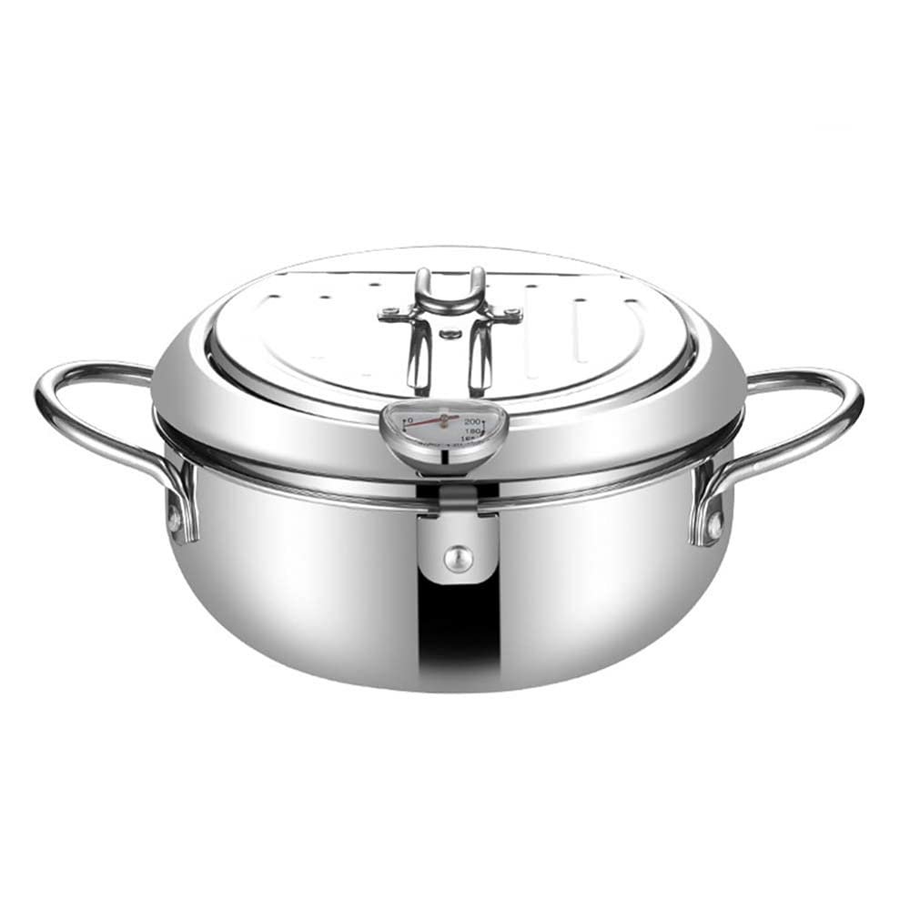 Stainless Steel Deep Fryer Pot Chip Pan Cooker with Lid Frying Pot for Kitchen Accessories-24CM
