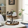 GENMOUS & CO. Farmhouse Tiered Tray Decor with Distressed Wood Bead Garland, Decorative 2 Tiered Serving Tray with Metal Handle for Rustic Home Dcor view 2