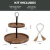 GENMOUS & CO. Farmhouse Tiered Tray Decor with Distressed Wood Bead Garland, Decorative 2 Tiered Serving Tray with Metal Handle for Rustic Home Dcor view 4