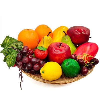17Pcs Realistic Fake Fruit,Plastic Fruit Artificial Fruits for Decoration Decorative Artificial Fruit for Party Faux Fruit Decor Realistic Fake Lemon Apples Grape Strawberry for Christmas Home Dcor