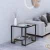 Accent Glass Coffee Table Side Table, Square 22" End Table with Glass-Top Lower Storage Shelf Metal Frame Protective Foot Pads, Modern Geometric-Inspired for Living Room, Dining Room, Office view 2
