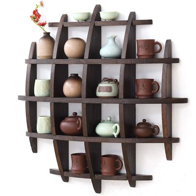 ZWJABYY Antique Display Rack,Wooden Shelves for Wall,Durable Storage Rack Wall Solid Wood Wall Hanging Bogu Duobao Chinese Simple Modern Racks Retro Porch Tea Display Cabinet,B-90 * 90cm