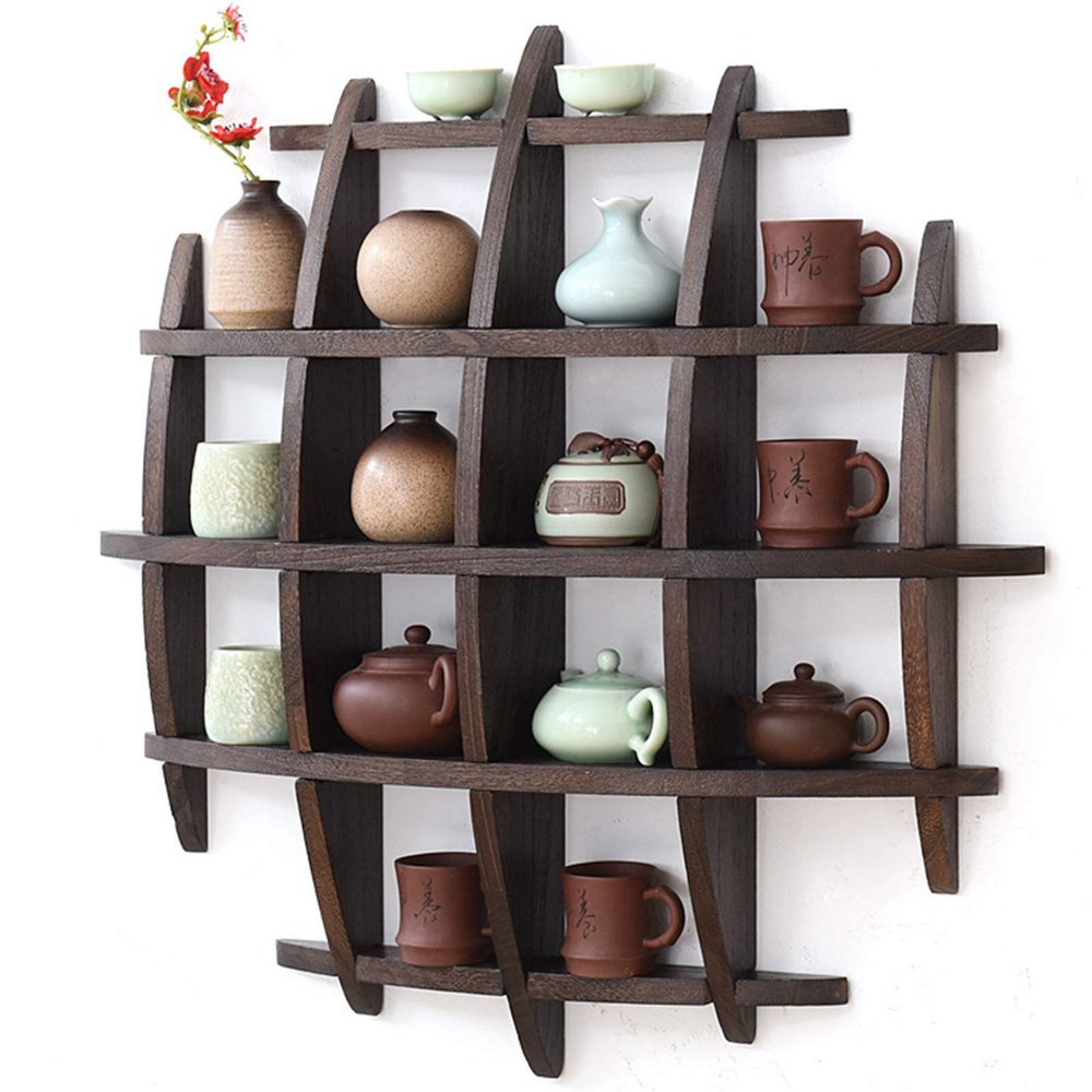ZWJABYY Antique Display Rack,Wooden Shelves for Wall,Durable Storage Rack Wall Solid Wood Wall Hanging Bogu Duobao Chinese Simple Modern Racks Retro Porch Tea Display Cabinet,B-90 * 90cm