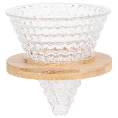 AUNMAS Pour Over Coffee Dripper, Reusable Paperless Filter Funnel with Wood Base, Single Cup Coffee Maker Brewer Accessories for Home Cafe Restaurant Camping (Transparent)