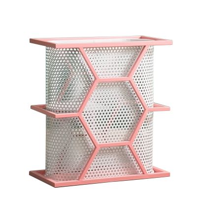 Umbrella Racks 2 Tier Metal Umbrella Stand Umbrella Holder, Large-Capacity Umbrella Storage Basket at The Entrance of The Hotels Office Corridor (Color : White+Pink)