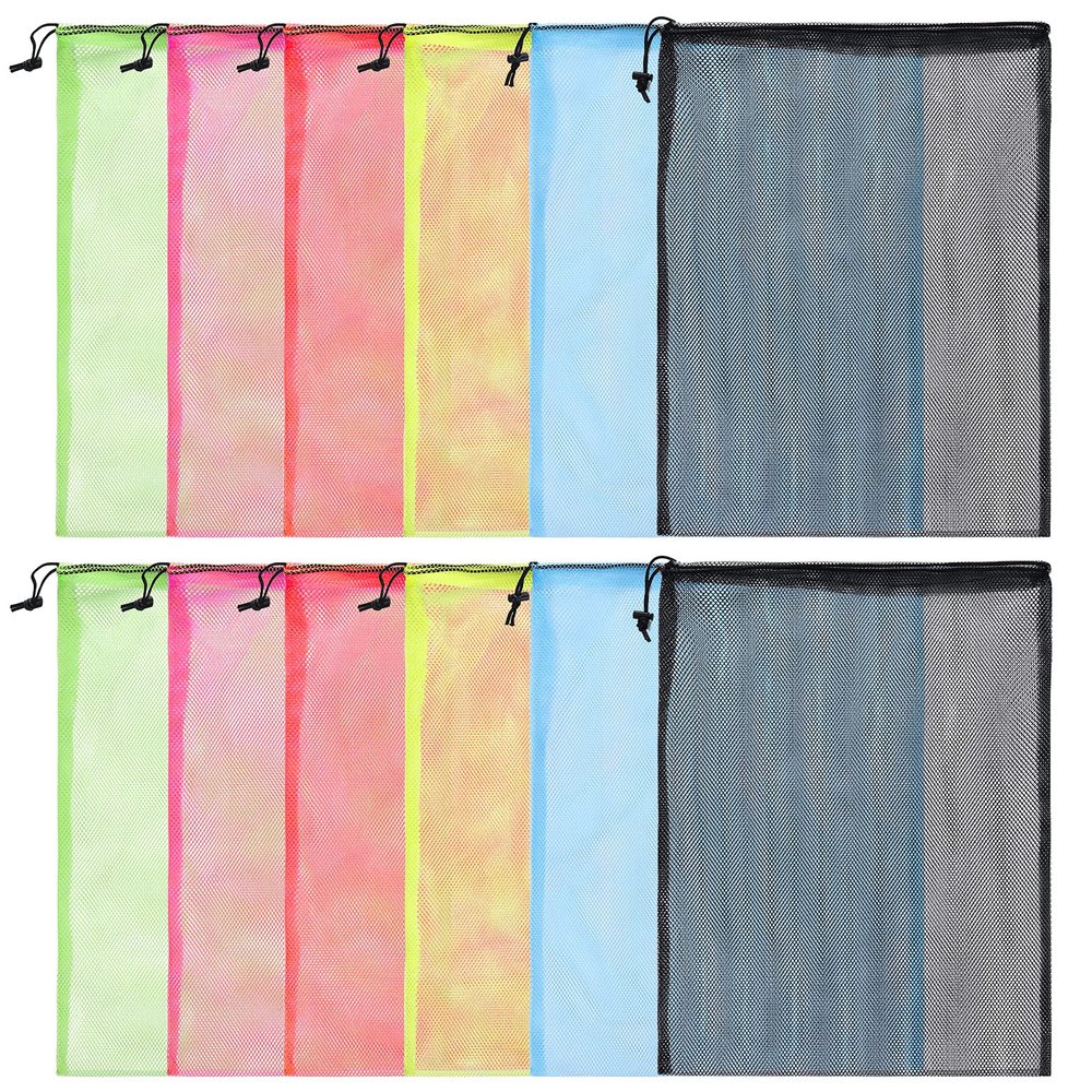 12Pcs Mesh Laundry Drawstring Bag,Nylon Drawstring Gym Bag with Cord Lock Closure 18"X24"