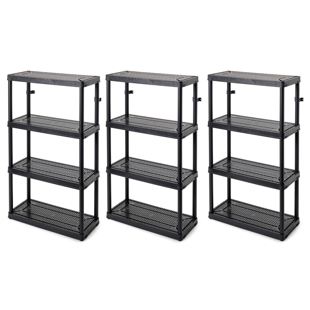 Gracious Living 4 Shelf Fixed Height Medium Duty Storage Unit 14 x 32 x 54.5 Organizer System for Home, Garage, Basement, & Laundry, Black (3 Pack)