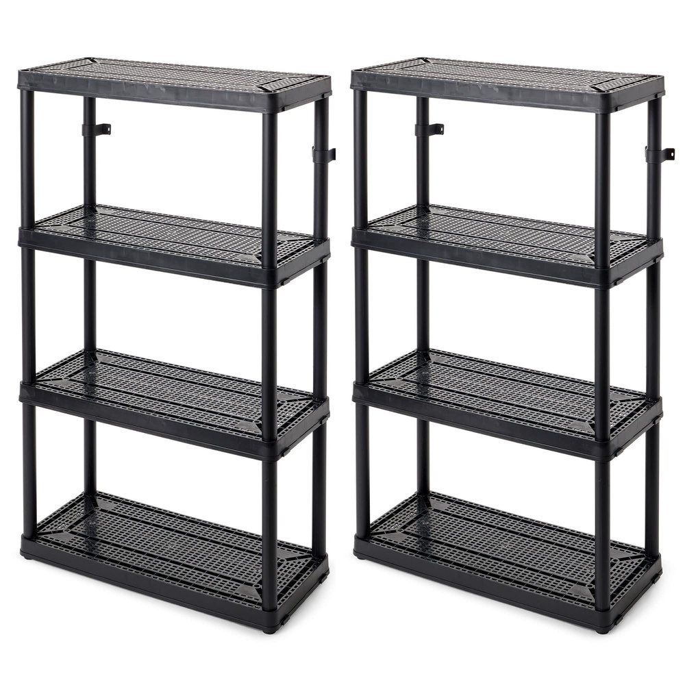 Gracious Living 2 Pack Storage Rack, 4 Shelf Fixed Height Medium Duty Unit, Black