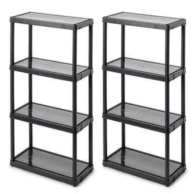 Gracious Living 4 Shelf Fixed Height Solid Light Duty Storage Unit 12 x 24 x 48 for Home, Garage, Basement, & Laundry, Black (2 Pack)